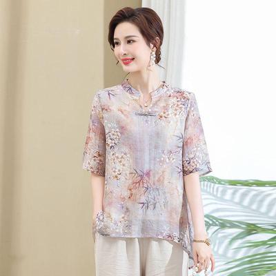 2026 Summer Elegant Chinese-Style Slimming Blouse for Middle-aged & Elderly Women