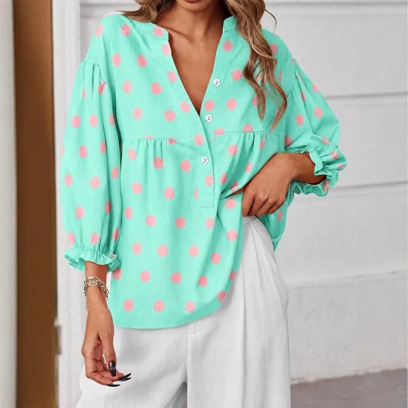 Blusa de Mujer con Lunares Mangas Abullonadas Corte Holgado