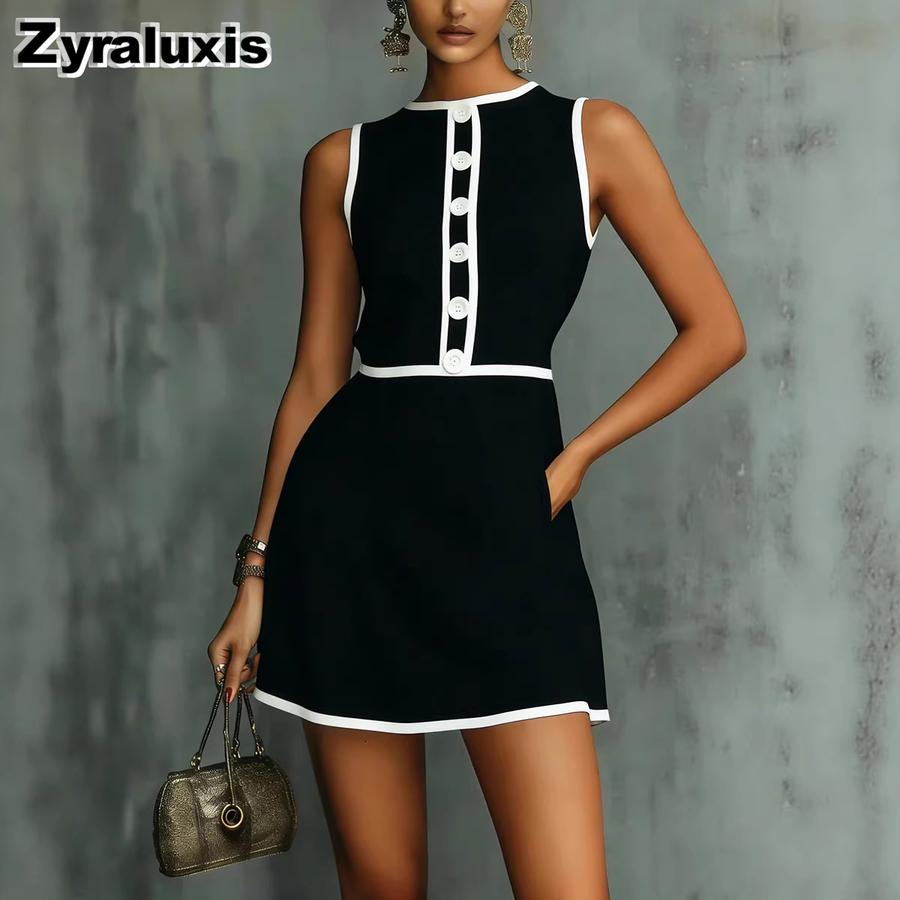 Fashion New Printed Dress Round Neck Sleeveless Bodycon Chic Dress