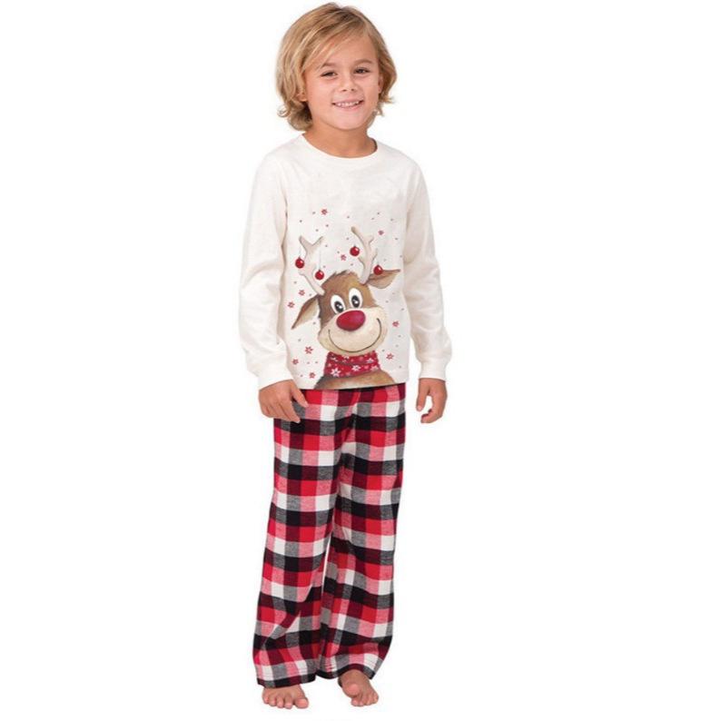 Elk Print Parent-Child Christmas Pajamas Set - Long Sleeve Autumn/Winter Family Homewear KTB