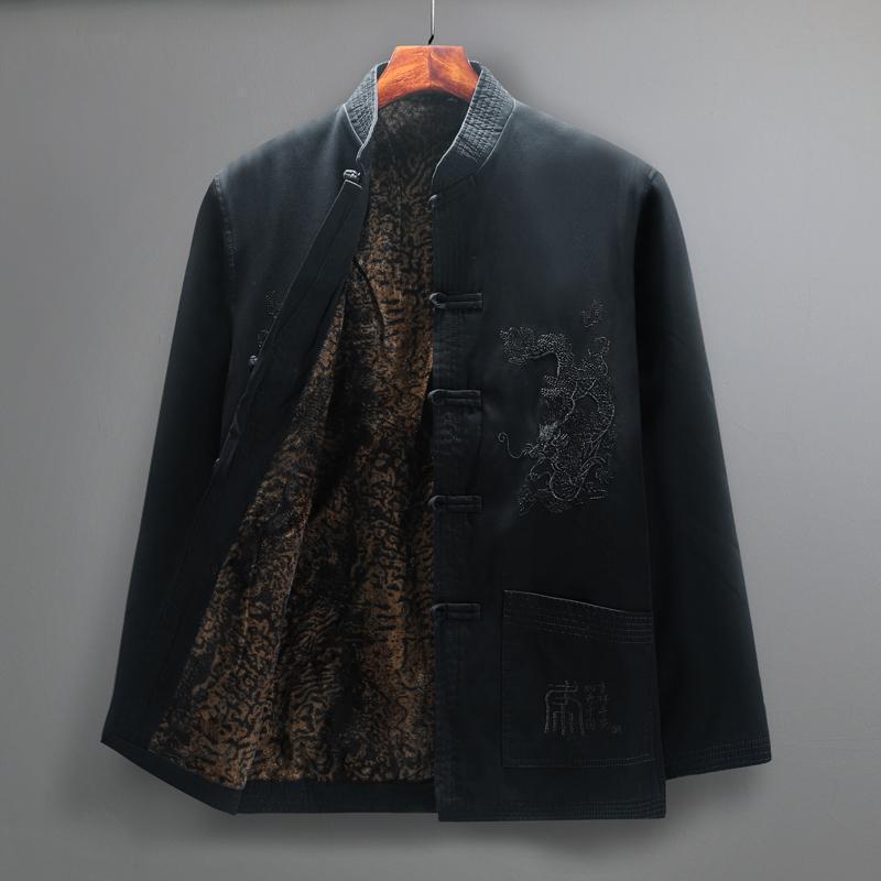 Men's Winter Fleece-Lined Tang Suit Jacket - Chinese Style for Middle-Aged & Elderly