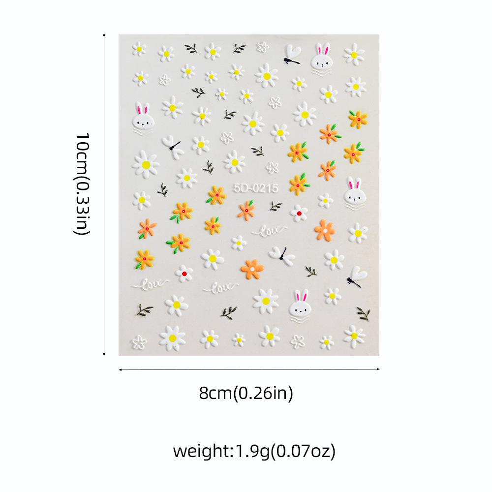 Small Fresh Flower Relief Nail Art Sticker Sweet Daisy Strawberry Flower Three-Dimensional Nail Decorative Sticker