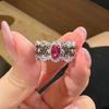 Anillo de Zafiro Rosa Lujoso de Plata de Ley S925 del Templo Luoxi con Incrustación de Encaje