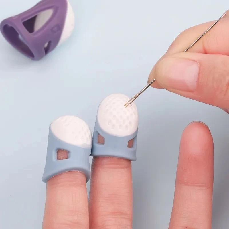Sewing Thimbles Anti-slip Finger Cover Silicone Sewing Finger Tips Hollowed Protector Sleeve DIY Hand Cross-stitch Sewing Tools