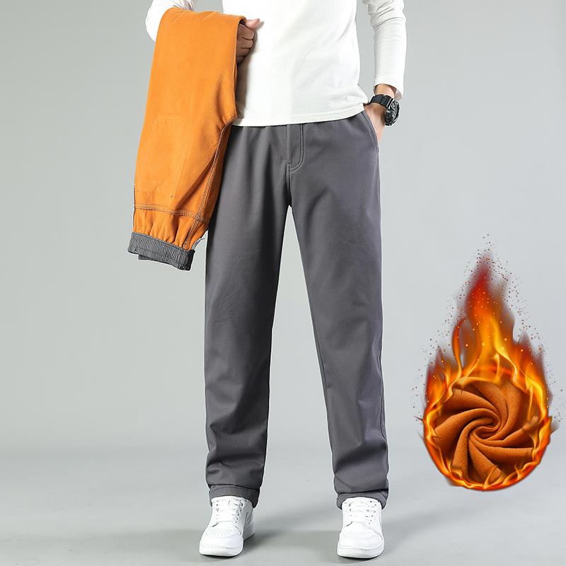 Big Size Men's Autumn Winter Pants Fleece Lining Cotton Trousers Men Loose Fit Many Pockets Long Pants 5XL Classic Pants