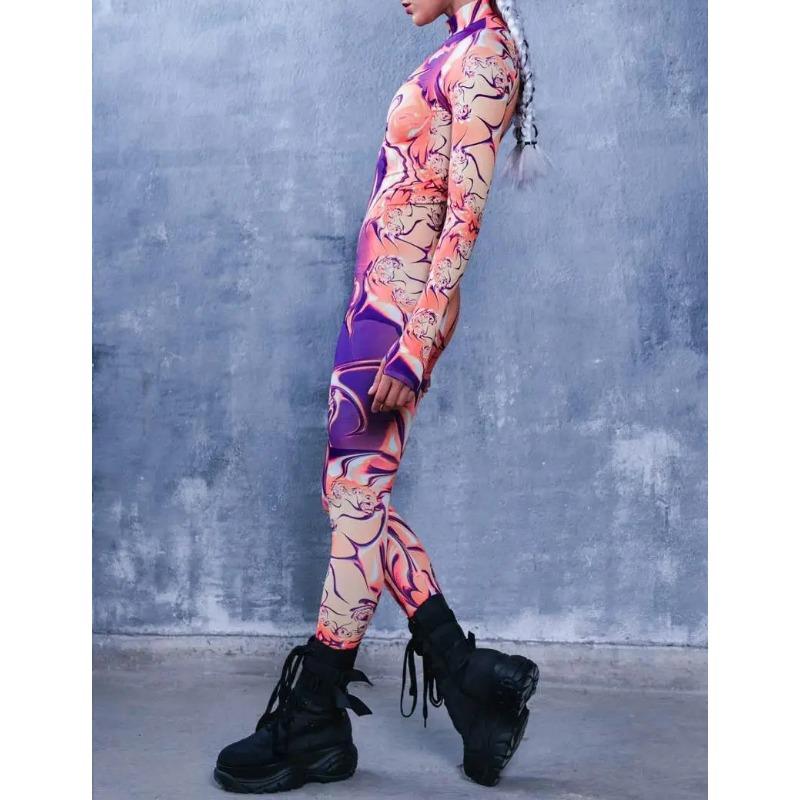 Women 3D Digital Printing Halloween Cosplay Tights Jumpsuit Adult One-piece Carnival Party Stage Show Dance Costume Outfit