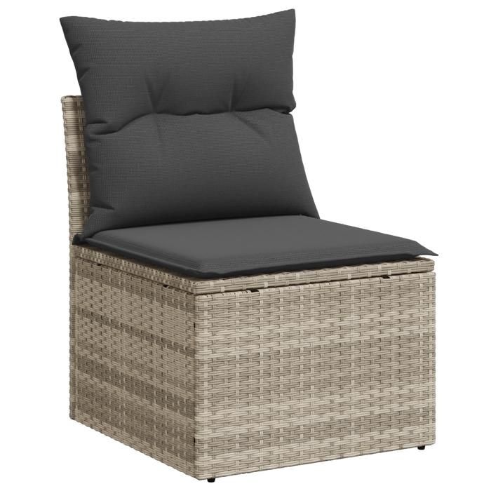 7 pièces de Canapé de Jardin avec Coussins Gris Clair en Rattan Poly, Canapé de Jardin 2 Places avec Rangements &amp; Coussins 3354181