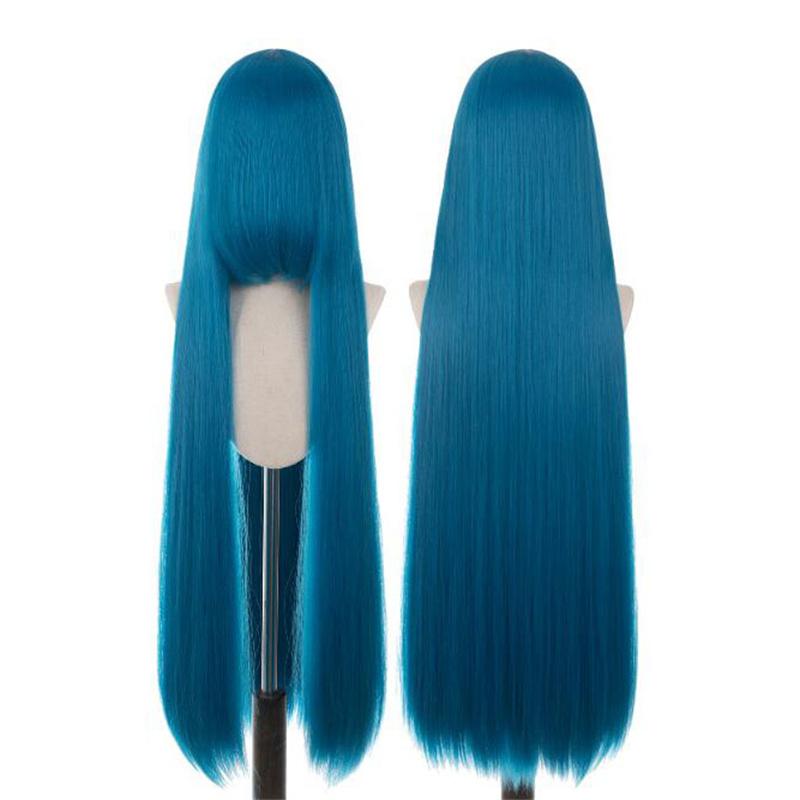 Perucă lungă și dreaptă de 100 cm, blondă, aurie, roz, portocaliu, maro, violet, albastru, verde, negru, gri, culori, rezistentă la căldură, păr Lolita