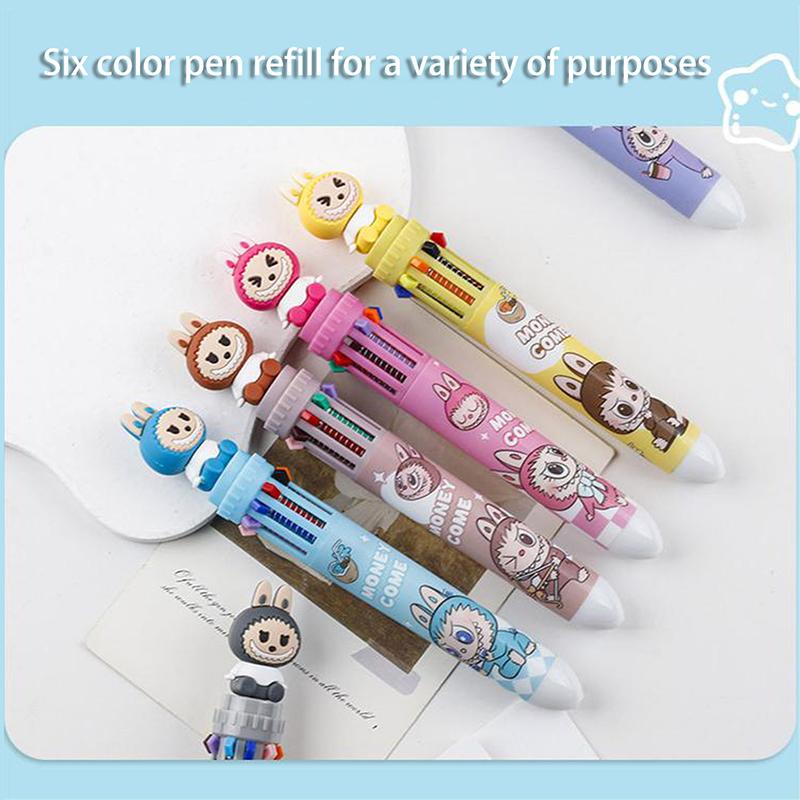 Cartoon Cute Labubu Ten-Color Ballpoint Pen Students Supplies School Office Writing Supplies Cute Gift Stationery Ball Point