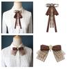 Vintage Brown Plaids Ribbon Pre Tied Bowtie Brooch Pin Women Corsage Shirt Jabot Collar Uniform Bowknot Necktie Clip