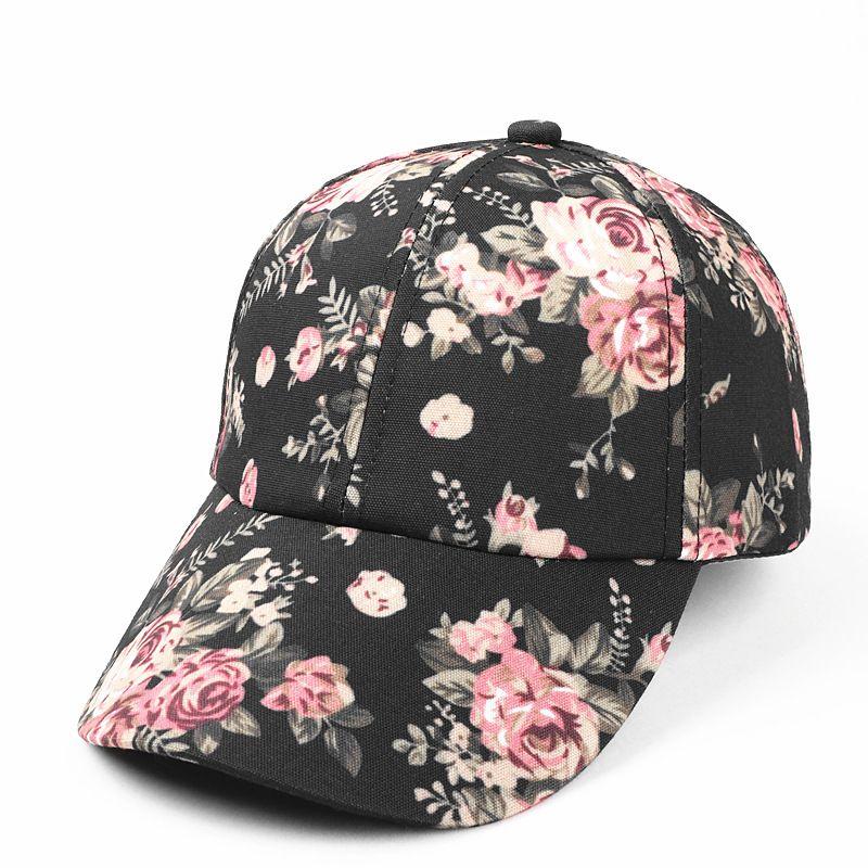 

Cross-Border New Arrival Fashion Print Baseball Cap Female Personalized Ethnic Style Fresh Small Floral Peaked Cap Sun Protection Sun Hat Black Adjustable