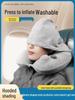 Hooded U-Shaped Inflatable Travel Neck Pillow for Airplane Sleep