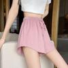 Summer Women Shorts Drawstring High Elastic Waist Loose Hem Plus Size Pocketed Pure Color A-line Thin Casual Sport Homewear Short Pants