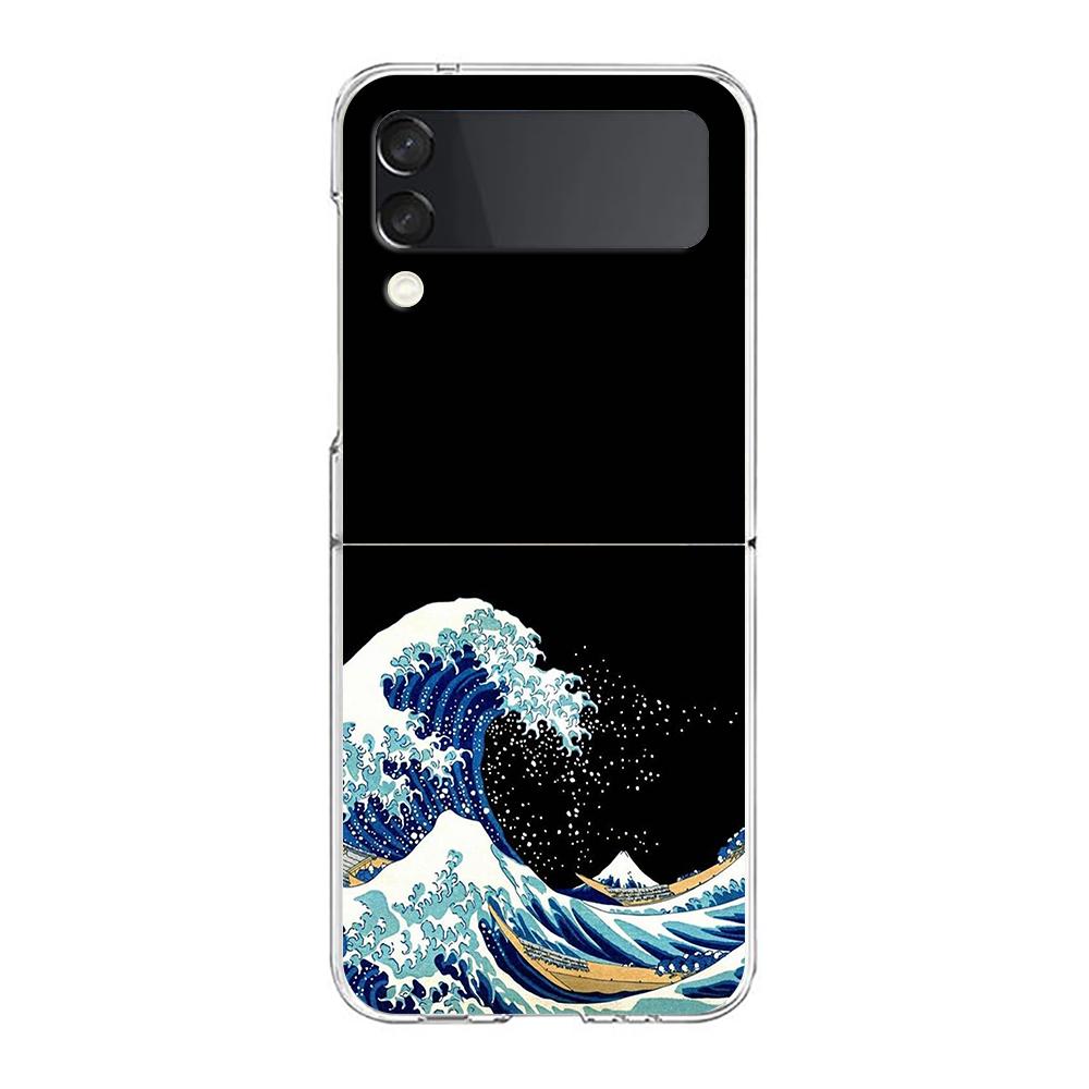 Phone Case For Samsung Z Flip 3 4 5 Fold Hard PC Shell For Galaxy Z Flip 3 5 Clear Cover Japan The Great Wave Of Kanagawa