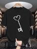 Unisex Crew Neck Tee Vintage Heart Key Retro Art Graphic Print Soft Cotton Loose Short Sleeve Summer Casual Male Streetwear Tops