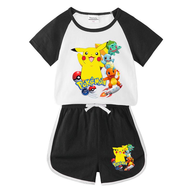 Pikachu Kids' Summer 2023 Short Sleeve T-shirt & Shorts Two-Piece Set