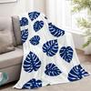 Blue Monstera Leaf Flannel Throw Blanket – Stylish Plant Pattern, Soft Cozy Fleece for Home, Office, Sofa & Car – All-Season Use