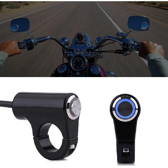 Motorcycle Handlebar Mount Button Switch 7/8" 22mm Motorcycle Push Start Button Horn Button Headlight Brake Fog Lights ON/Off Button with Blue Light
