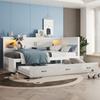 Sofa Bed Flieks 90x200 Pull-out Daybed with LED Lighting, Storage Compartment, Socket + USB, White