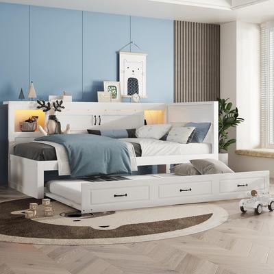 Sofa Bed Flieks 90x200 Pull-out Daybed with LED Lighting, Storage Compartment, Socket + USB