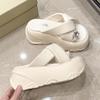 Fashion 8CM Heels Chunky Slippers Women Open Toe High Platform Leather Sandals Woman New Summer Thick Bottom Beach Crystal Flip Flops