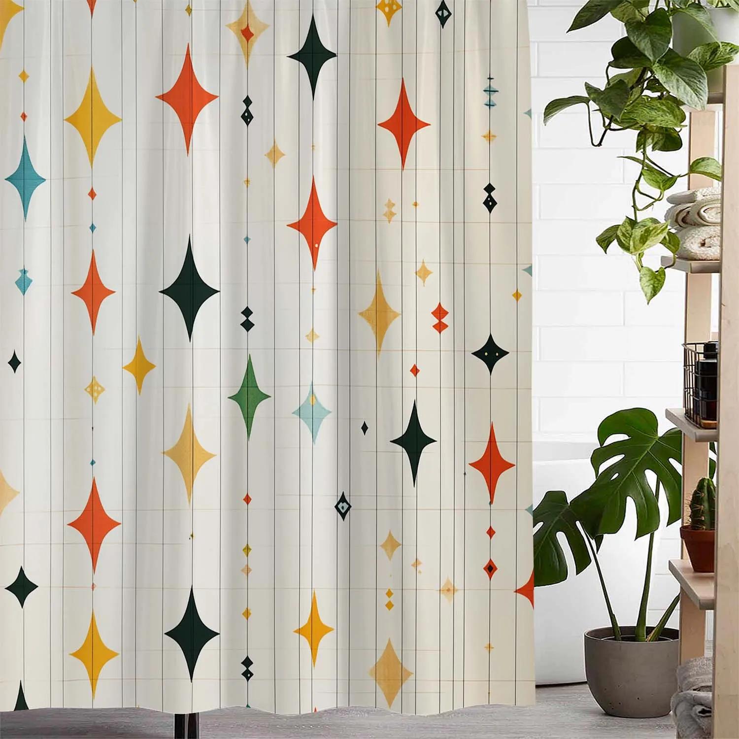 Dunika Chen Vintage Star Print Shower Curtain, Machine Washable, Curtains For Windows, Bathroom Decor, Shower Curtains For Bathroom