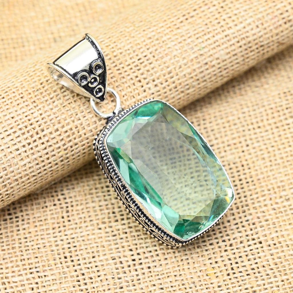 Aqua Apatite Gemstone Handmade 925 Sterling Silver Jewelry Pendant For Memorial Day
