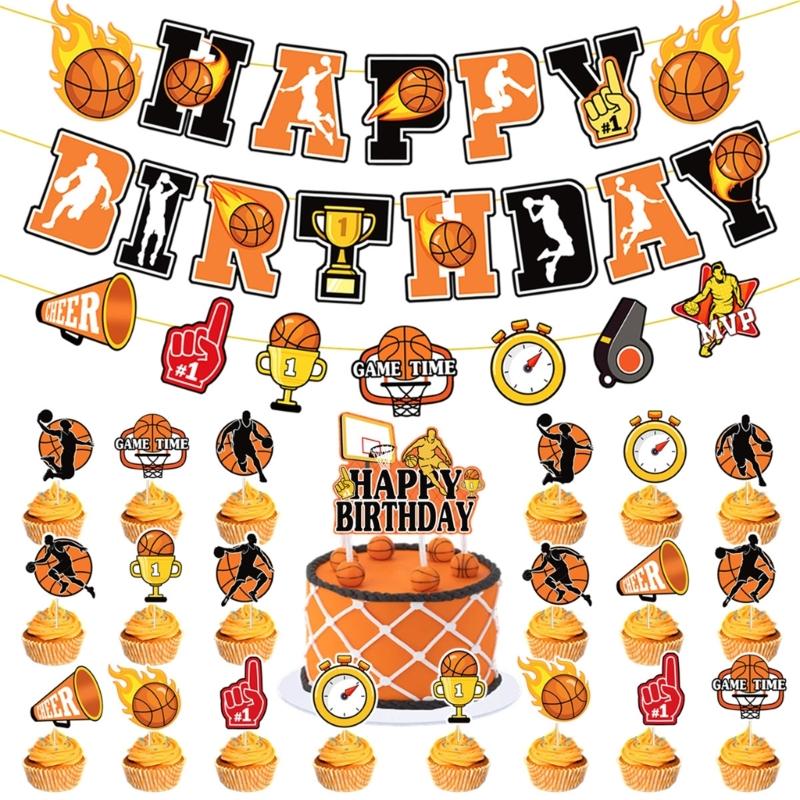 Basketball Theme Party Decorations With Banners Balloons And Cake Toppers For Sports Celebration And Kids Birthday Event