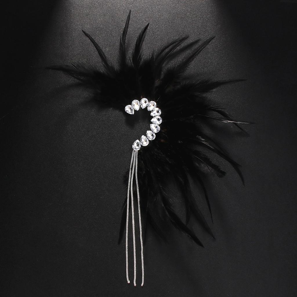 Handmade Feather Ear Cuff Imitation Feather Wrap Not Piercing Tassel Ear Clip Cuff Earrings for Women Wedding Cosplay