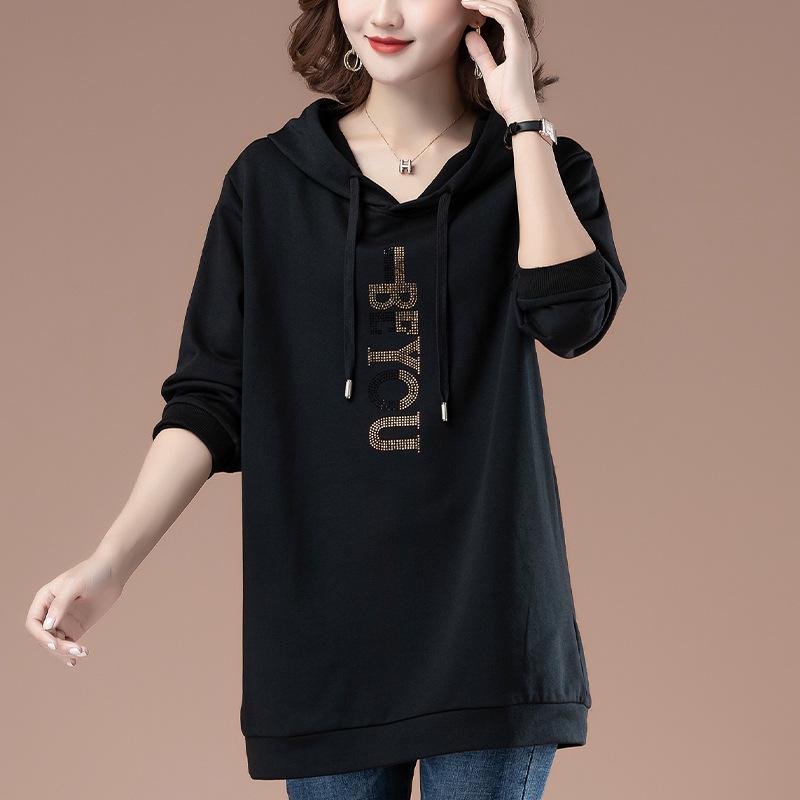 Women's Mid-Length Velvet Hoodie - Plus Size, Slimming, Buttocks-Covering, Suitable for Spring, Autumn, Winter
