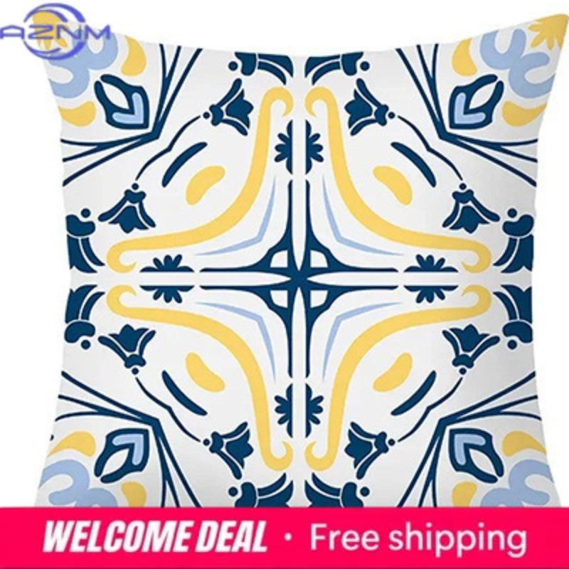 Home Decor Exquisite Blue-Yellow Patterned Throw Pillow Covers Pattern Cushion Cover Suitable For Sofa Bedroom Car Pillow Cover