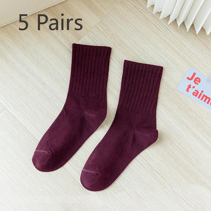 5 Pairs of Women's Summer Pure Color Cotton Thin Sports Tube Socks
