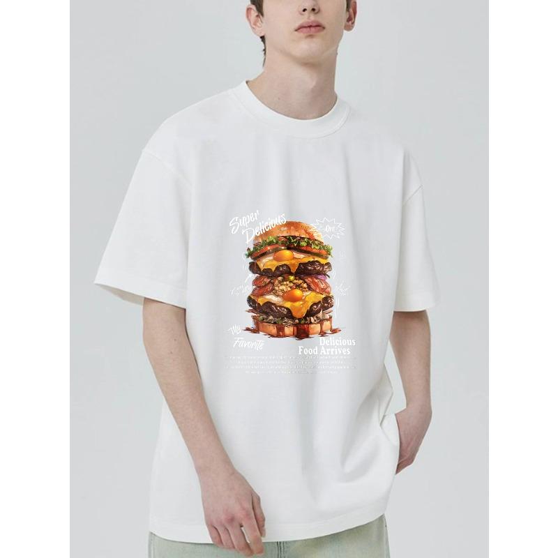 Black T-Shirt with Burger Graphic and Text Print for Casual Wear