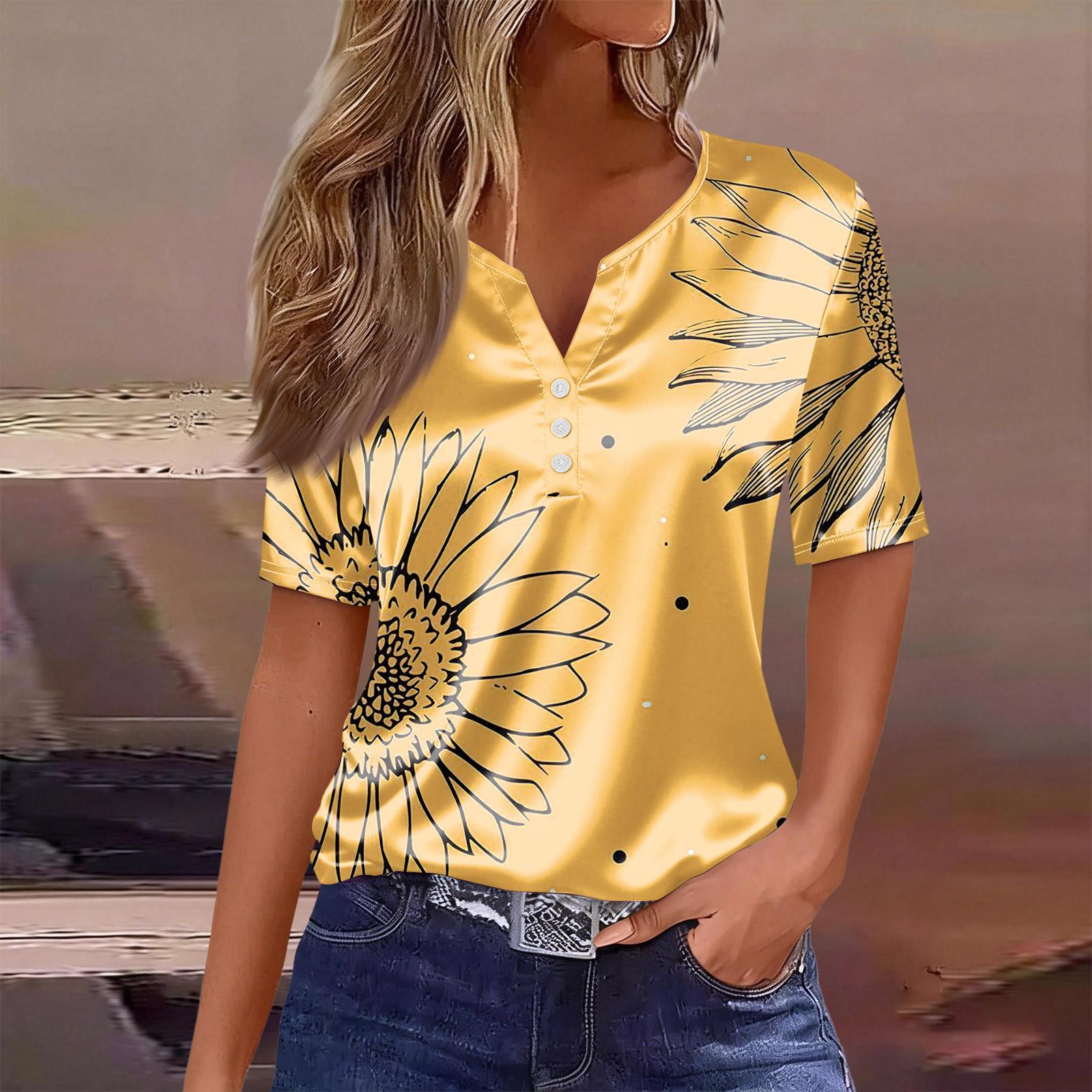 Женская Модная Повседневная Ретро Принт Воротник Короткий Рукав Пуговица Футболка Топ XXL