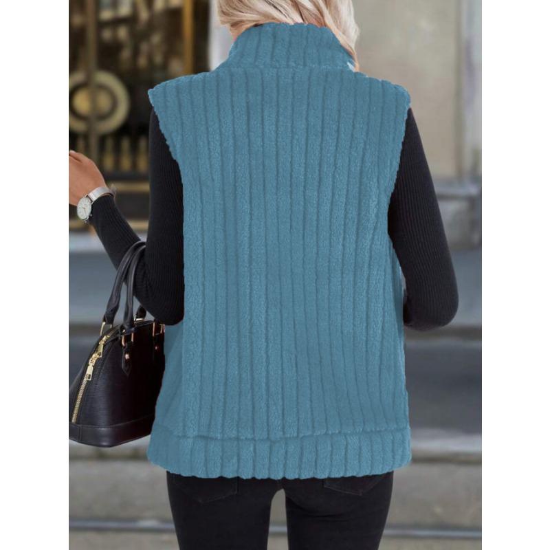 Women S Casual Turn Down Collar Zip Up Vest