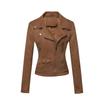 Women's Brown Suede Moto Jacket with Metal Zipper and Notched Collar