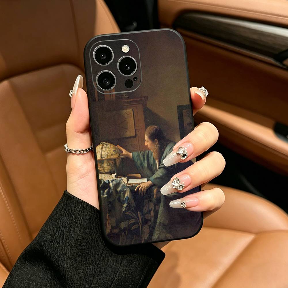 Johannes Vermeer Kunst Telefoonhoesje Voor iPhone 17,16,15,14,13,12,11 Pro Max,16/15/14Plus,XS Zwart Zacht Hoesje