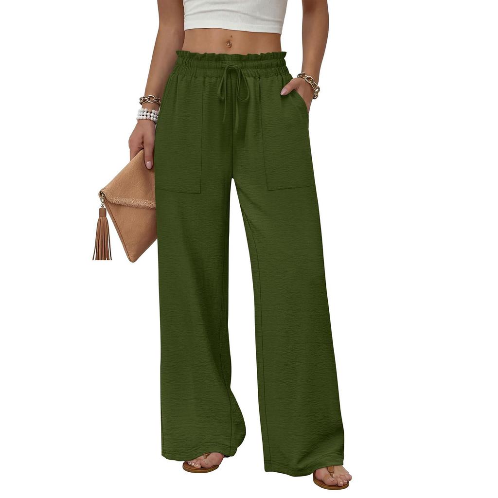 Women's High Waist Wide Leg Pants with Pockets Drawstring Loose Fit for Beach Vacation Casual