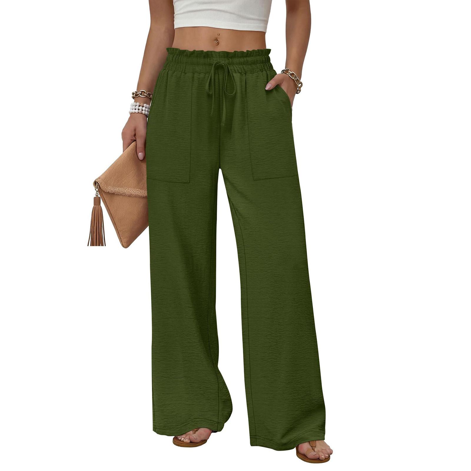 

Women High Waist Wide Leg Pants with Drawstring Waist and Pockets Loose Fit Casual Beach Vacation Lounge Trousers L синій