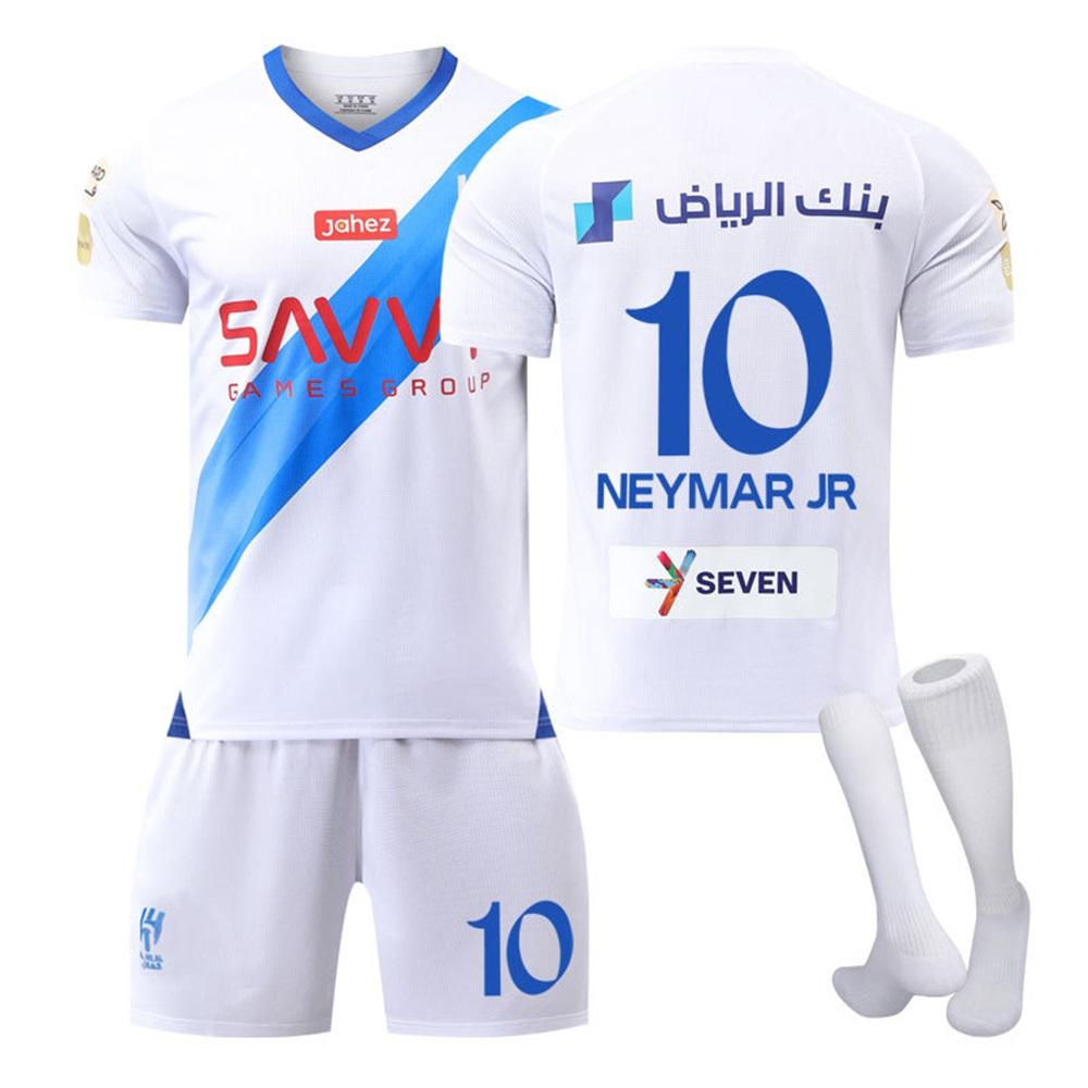

2023-24 Al-Hilal Away #10 NEYMAR JR Sport Training Jersey Set with Socks Teens Kids Adults Custome Name Football Kits 3XL