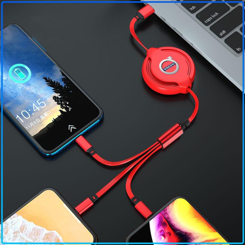 1Pcs Car Mounted Telescopic Three In One Mobile Phone Charger For Volvo XC60 XC90 S60 S80 S40 V40 V60 V70 V50 XC70
