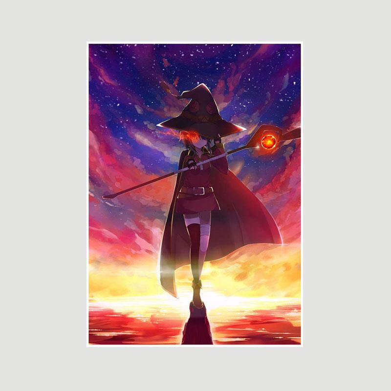 Vintage anime KonoSuba Megumin bílý papír plakáty a tisky ložnice bar kavárna dekorace nástěnná malba retro nástěnné umění malba domácí dekorace