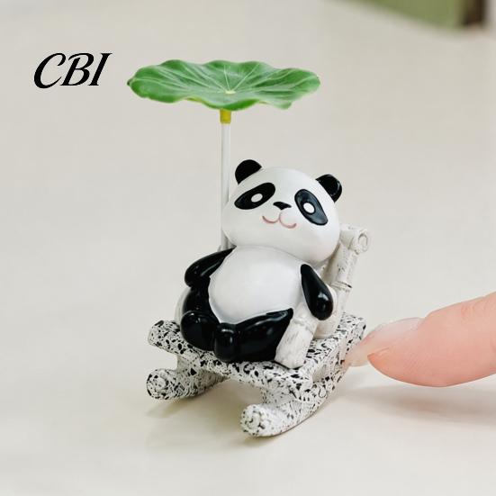 Lazy Frog Decor Rocking Panda Figurine, Cute Resin Bobble Chair with Lotus Leaf Design, Shade Stress Relief Desk Ornament for Car Shelf Office,