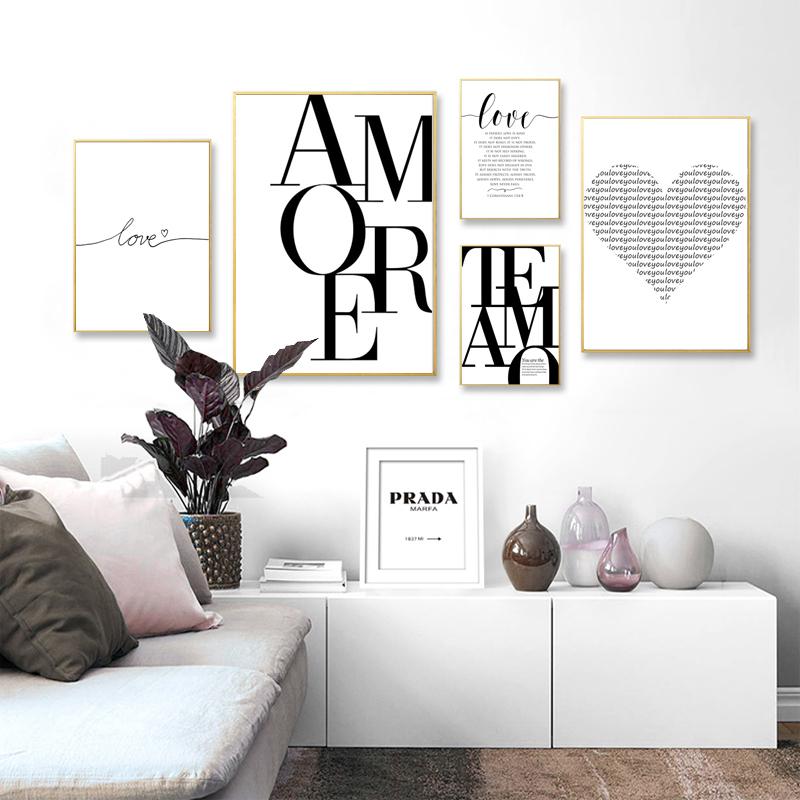 

Черно-белая картина на холсте Amore, настенные картины в скандинавском стиле, любовный постер для гостиной, скандинавское украшение, домашнее искусство