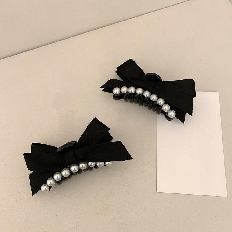 Korean pearl bow hairpin female side bangs clip forehead hairpin clip Internet celebrity small grab clip edge clip