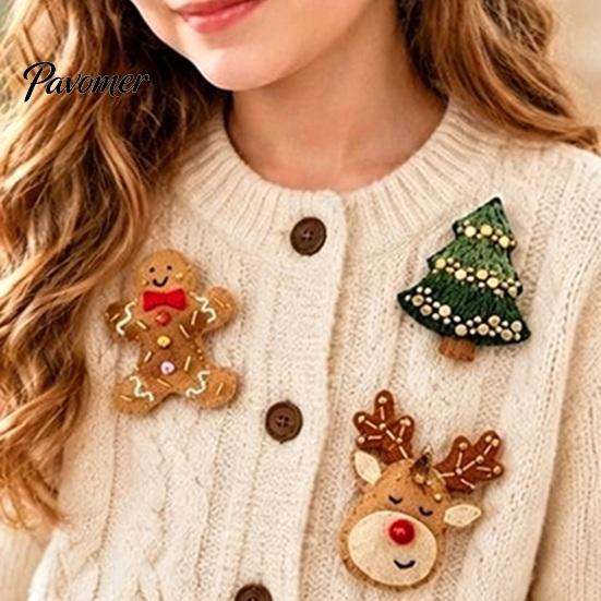 DIY Handmade Brooch Set Christmas Felt Embroidery Kit for Beginners, Decorative Pins with Tools, Festive Crafting Tools Art Crafts Clothing