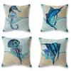 Marine Life Printing Pillowcase, Living Room Sofa Cushion Cover, Home Decoration, Seahorse Jellyfish Tuna Pattern Pillowcase