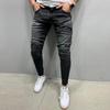 Pantaloni jeans da uomo con cerniera a righe in denim con foro vintage lavaggio hip-hop da lavoro