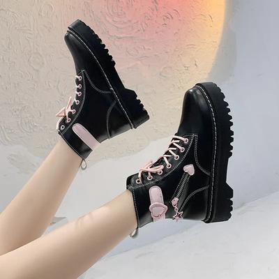 Winter New Korean Thick Bottom Boots Female Fashion Casual Students Girls Boots Tide England Love Decoration Black Lolita Shoes