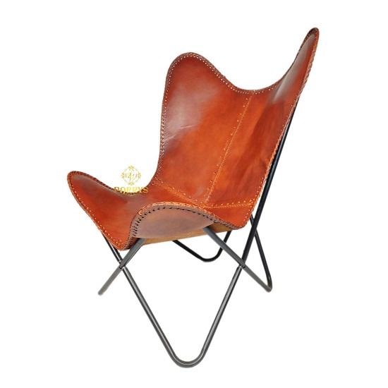 Nové indické ručně vyráběné křeslo Butterfly z pravé kůže pro domov a kancelář